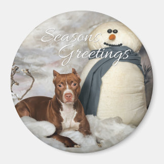 AmStaff "Seasons Greetings" Round Magnet