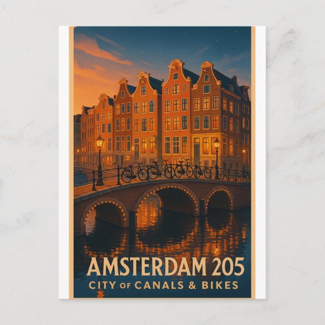Amsterdam 2025 – City of Canals & Bikes Postcard (Front)