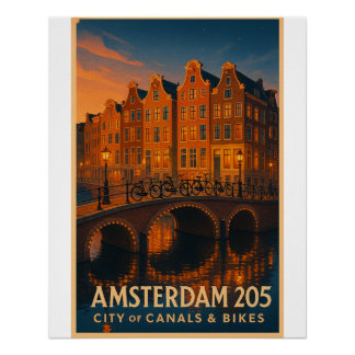 Amsterdam 2025 – City of Canals & Bikes Poster