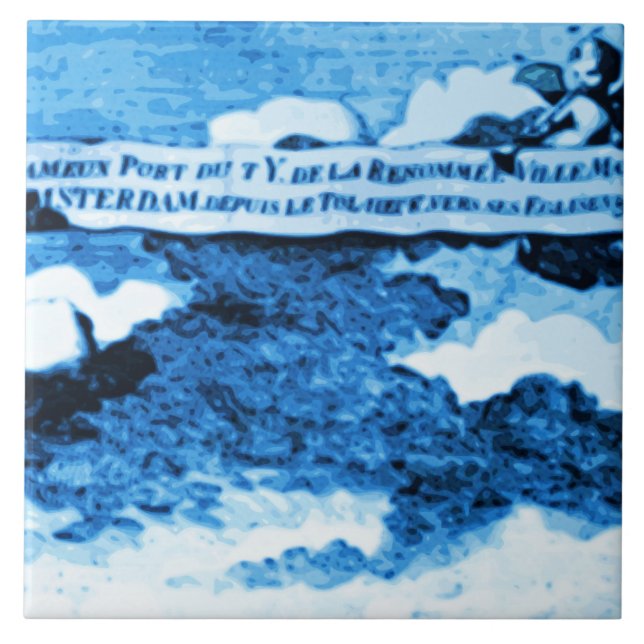 Amsterdam Antique Ships Delftware Vintage Look A4 Tile (Front)