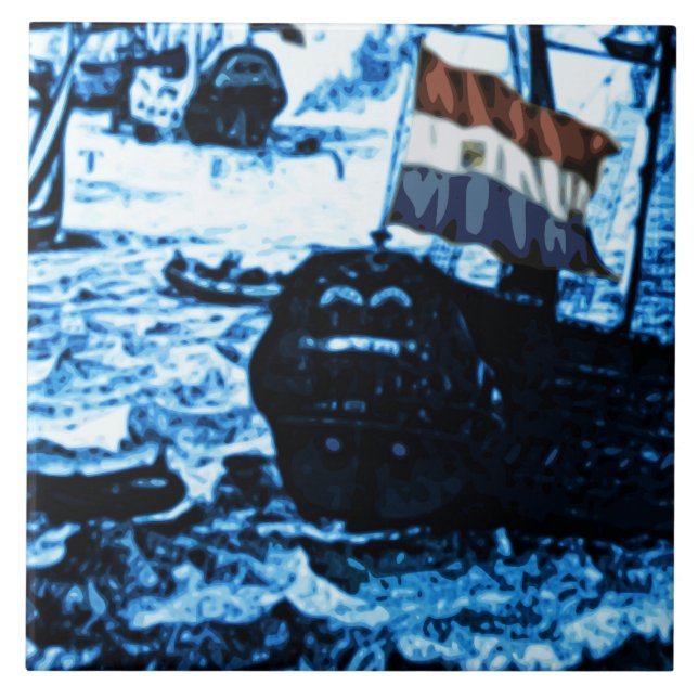 Amsterdam Antique Ships Delftware Vintage Look C2 Tile (Front)