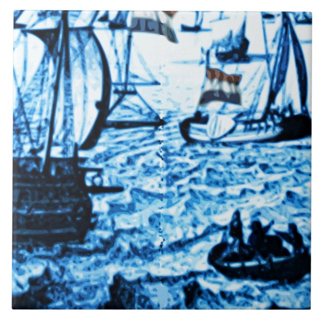 Amsterdam Antique Ships Delftware Vintage Look C3 Tile (Front)