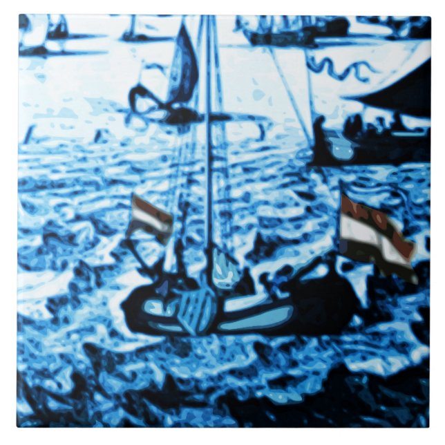 Amsterdam Antique Ships Delftware Vintage Look C4 Tile (Front)