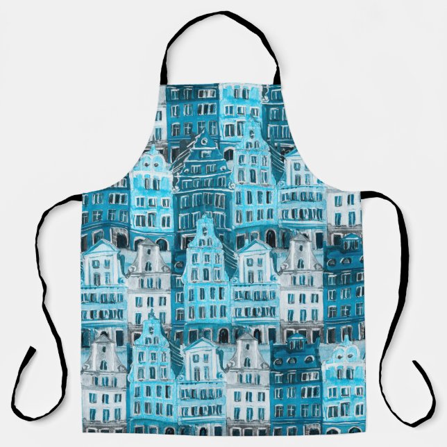 Amsterdam architecture, blue watercolor texture. apron (Front)