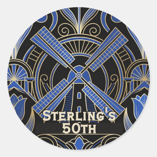 Amsterdam Art Deco | Windmills Custom Classic Round Sticker (Front)