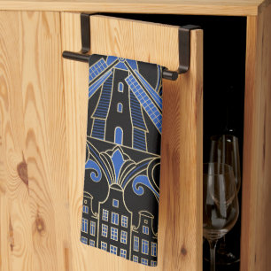 Amsterdam Art Deco Windmills Tea Towel