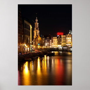 Amsterdam at night  in Amsterdam Netherlands Poster