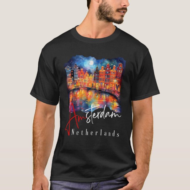Amsterdam At Night Painting - Netherlands - Amster T-Shirt (Front)