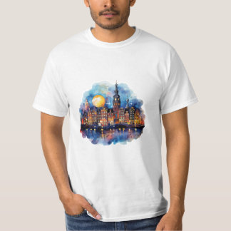Amsterdam at night watercolor painting T-Shirt