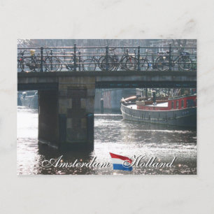 Amsterdam Bicycles on Bridge Holland Postcard