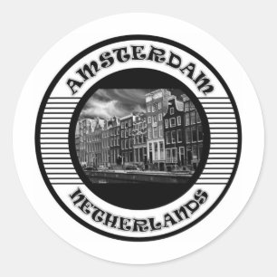 AMSTERDAM BLACK AND WHITE CLASSIC ROUND STICKER
