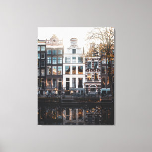 Amsterdam Buildings on the Canal, Stretched Canvas Print