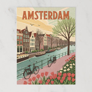 Amsterdam by Canal in Retro Style Postcard