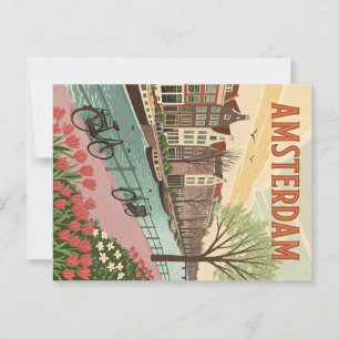 Amsterdam by Canal in Retro Style Postcard