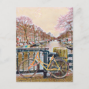 Amsterdam canal and bike postcard