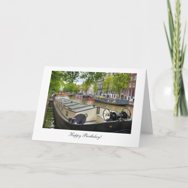 Amsterdam Canal Barge Home - Happy Birthday Card (Front)