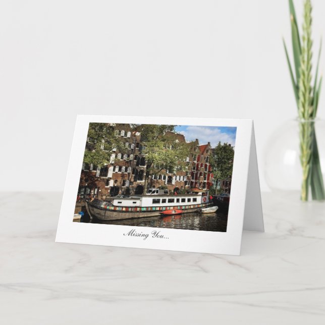 Amsterdam Canal Barge - Missing You Card (Front)