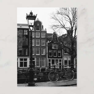 Amsterdam Canal Bike Black and White Postcard
