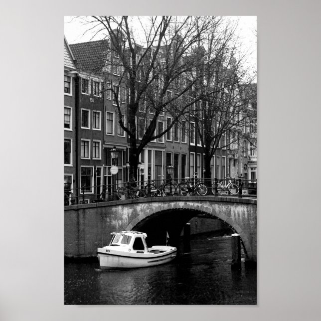 Amsterdam Canal Black and White Photo Poster (Front)