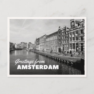 Amsterdam Canal Black & White Photo Greetings  Postcard