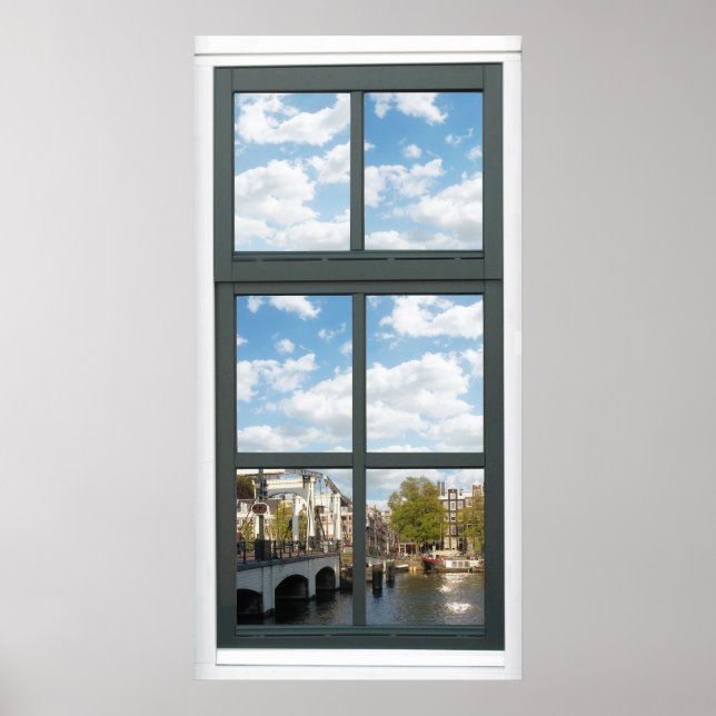 Amsterdam Canal Cityscape Fake Window View Poster (Front)