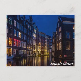Amsterdam Canal Homes Night Lights Postcard