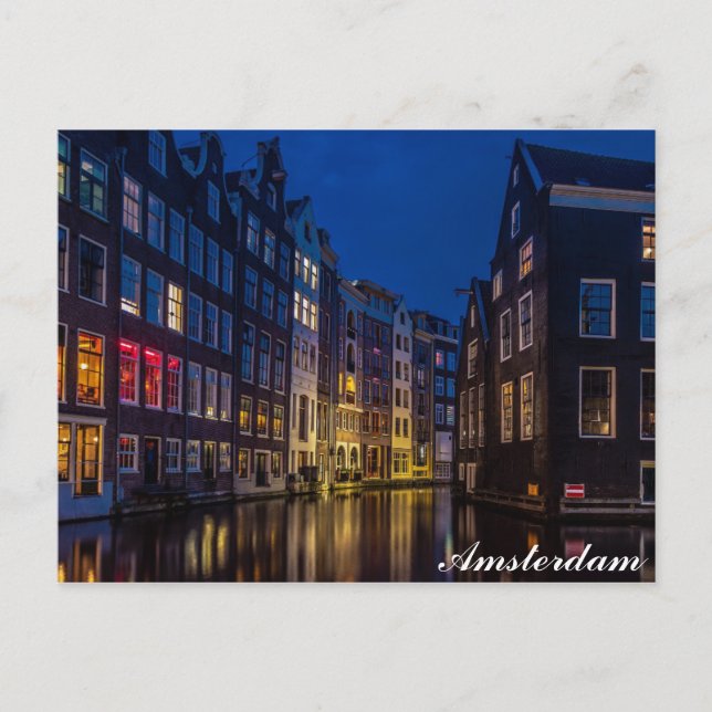 Amsterdam Canal Homes Night Lights Postcard (Front)