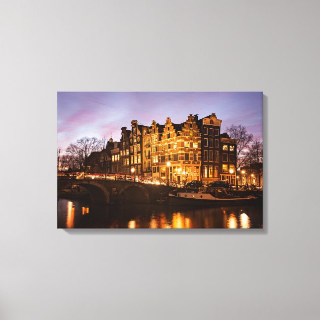Amsterdam canal houses at dusk canvas print (Front)