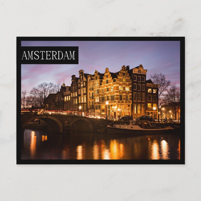 Amsterdam canal houses at dusk edge postcard (Front)