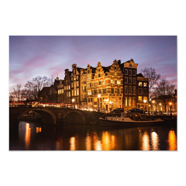 Amsterdam canal houses at dusk print (Front)