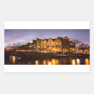 Amsterdam canal houses at dusk rectangular sticker