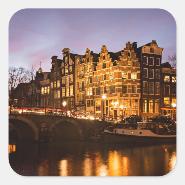 Amsterdam canal houses at dusk sticker (Front)