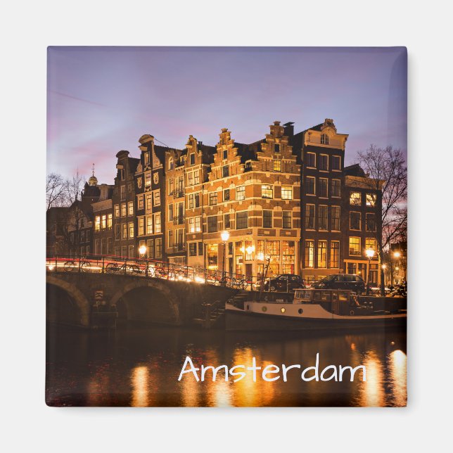 Amsterdam canal houses at dusk text magnet (Front)
