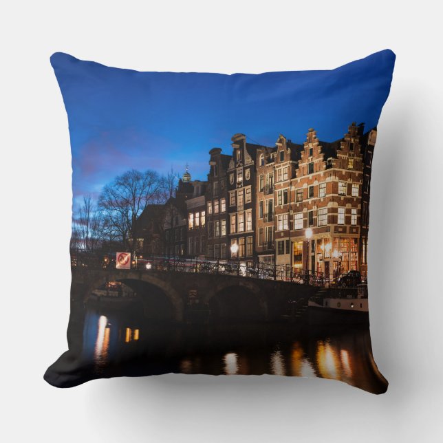 Amsterdam canal houses at night cushion (Front)