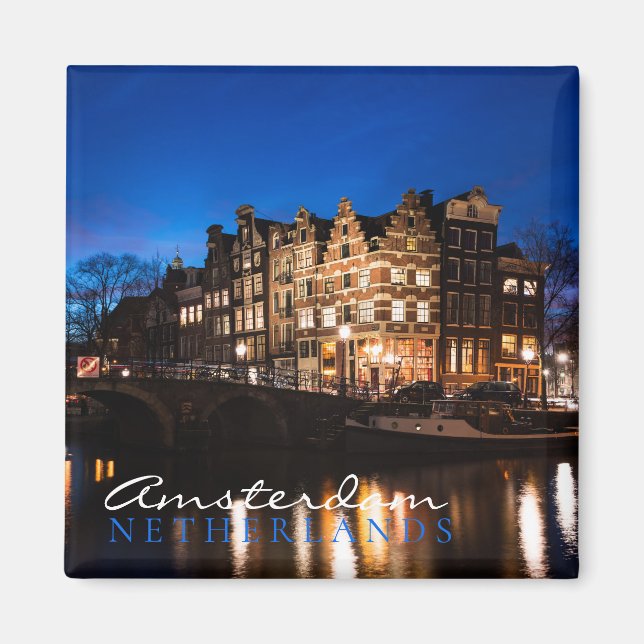 Amsterdam canal houses at night magnet (Front)
