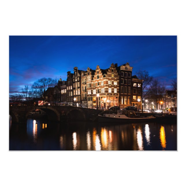 Amsterdam canal houses at night photo print (Front)