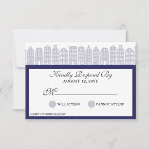 Amsterdam Canal Houses Dutch Wedding Cobalt RSVP Card