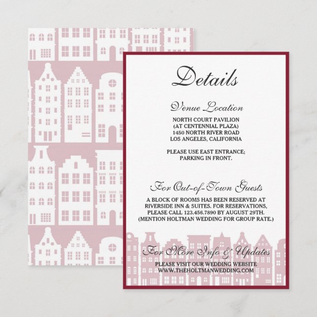 Amsterdam Canal Houses Dutch Wedding Details Card (Front/Back)