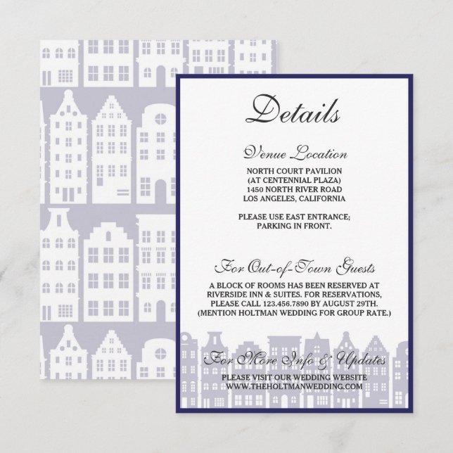 Amsterdam Canal Houses Dutch Wedding Details Card (Front/Back)