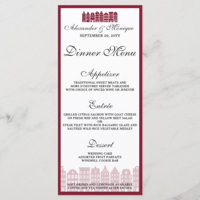Amsterdam Canal Houses Dutch Wedding Dinner Menu (Front)