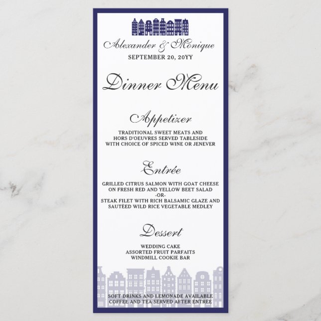 Amsterdam Canal Houses Dutch Wedding Dinner Menu (Front)