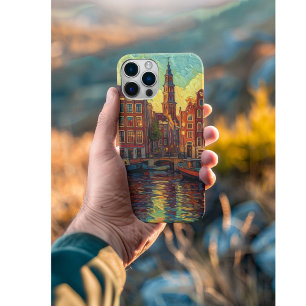 Amsterdam canal houses van Gogh style iPhone 11 Case