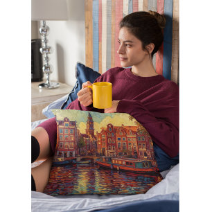 Amsterdam canal houses van Gogh style Cushion