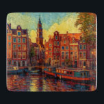 Amsterdam canal houses van Gogh style Cutting Board<br><div class="desc">a beautiful painting in van Gogh style of the canal houses and houseboats in Amsterdam</div>