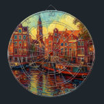 Amsterdam canal houses van Gogh style Dartboard<br><div class="desc">a beautiful painting in van Gogh style of the canal houses and houseboats in Amsterdam</div>