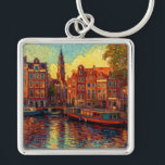 Amsterdam canal houses van Gogh style Key Ring<br><div class="desc">a beautiful painting in van Gogh style of the canal houses and houseboats in Amsterdam</div>