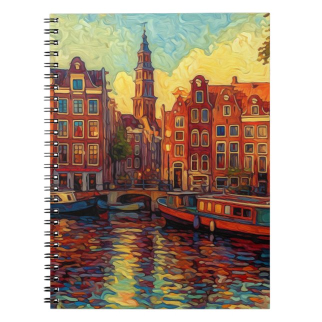 Amsterdam canal houses van Gogh style Notebook (Front)