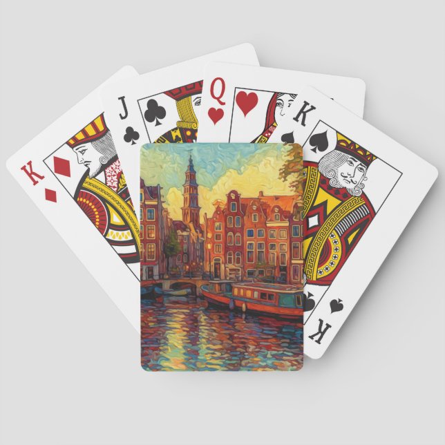 Amsterdam canal houses van Gogh style Playing Cards (Back)