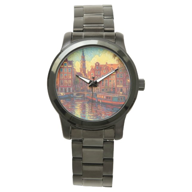 Amsterdam canal houses van Gogh style Watch (Front)