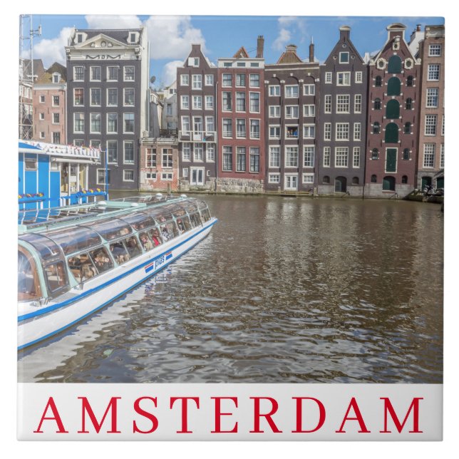 Amsterdam canal houses view ceramic tile (Front)
